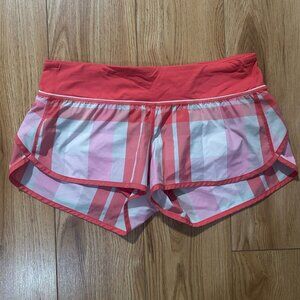 Lululemon Run Speed Shorts Size 6 Plaid Pink Orange White Running Sporty Loose